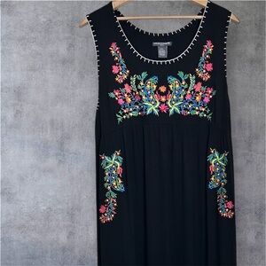 Chelsea & Theodore Black Maxi Dress with Colorful Embroidery
